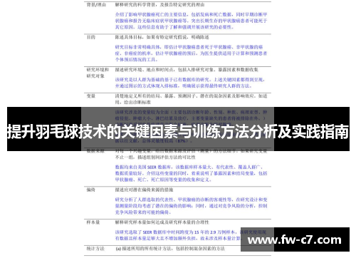 提升羽毛球技术的关键因素与训练方法分析及实践指南 提升羽毛球技术的关键因素与训练方法分析及实践指南